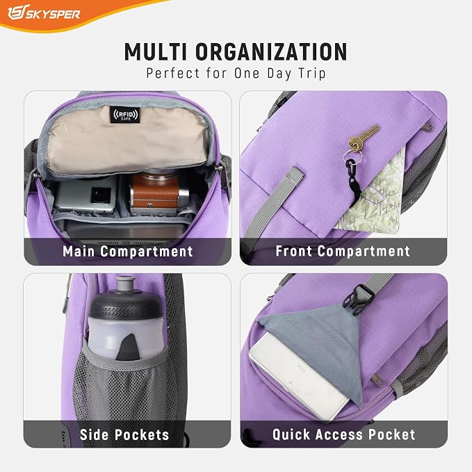 SKYSPER Sling Bag RFID Cross Body Bag Recycled Crossbody Backpack Travel Daypack - Image 3