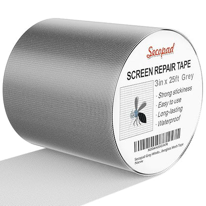 Secopad Grey Window Screen Repair Tape, 3IN X 25FT Screen Repair Kit by Secopad