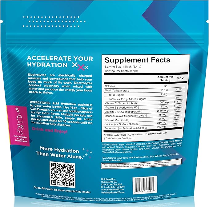 HydroMATE Electrolyte Powder Fruit Punch Hydration Packets Low Sugar 30 Count - Image 4