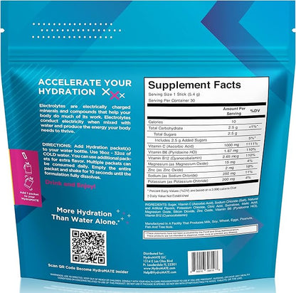 HydroMATE Electrolyte Powder Fruit Punch Hydration Packets Low Sugar 30 Count - Image 4