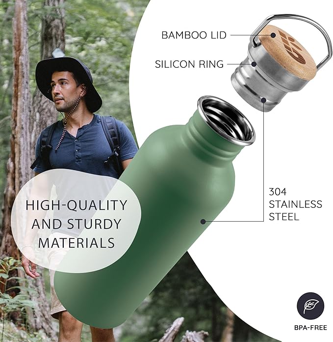 Bambaw Stainless Steel Water Bottle, 500 ml, Non-Insulated Sports Bottle - Image 2