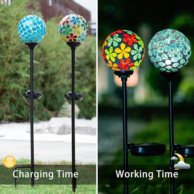 VCUTEKA Solar Garden Lights, Mosaic Solar Light Outdoor Waterproof LED Pathway - Image 3