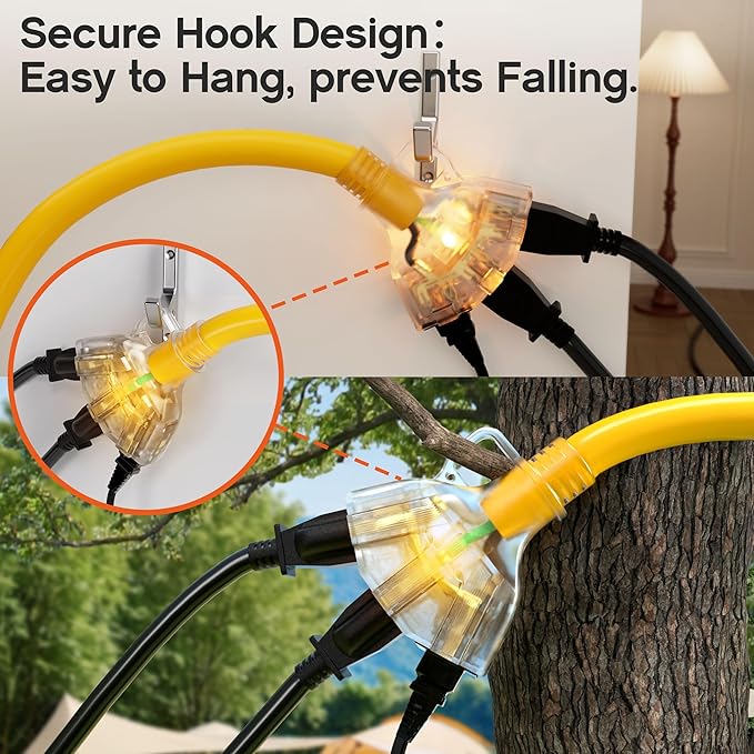 12 ft 12 Gauge Heavy Duty 3 Outlet Extension Cord Splitter - Image 5
