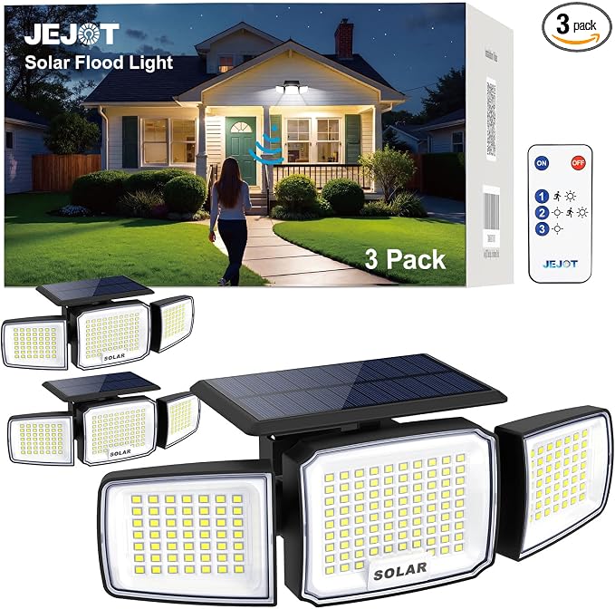 Solar Security Light Outdoor Super Bright LED, Motion Sensor Flood Light by JEJOT