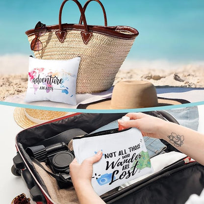12 Pcs Travel Bag Adventure Awaits Makeup Bag Gifts World Map Cosmetic Case - Image 4