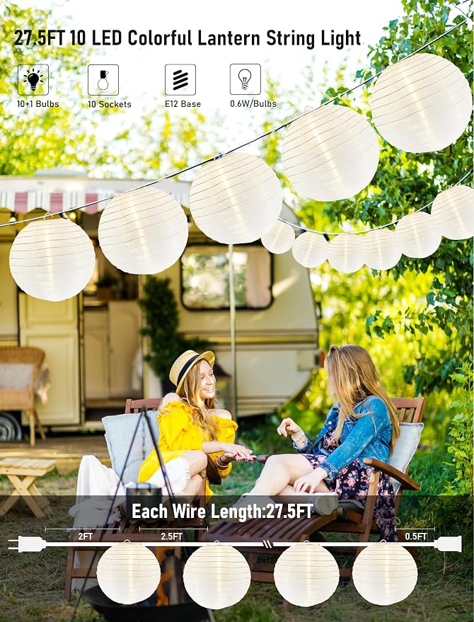 Lantern String Lights Outdoor, 27.5FT White Lantern String Lights Plug in - Image 3