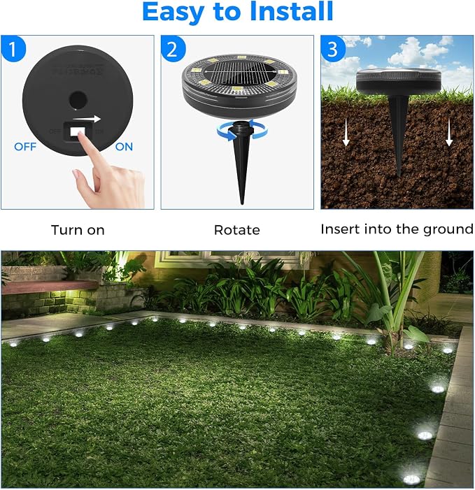 Peasur Mini Solar Ground Lights, 18 Pack Flat Solar Disc Lights Outdoor - Image 8