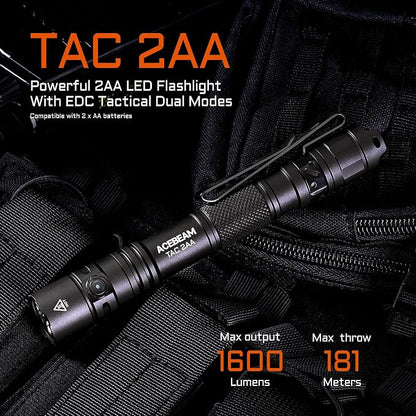 ACEBEAM TAC 2AA EDC Tactical Dual Modes Flashlight Rechargeable, 1600 High - Image 2