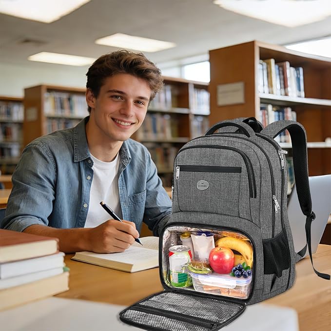 MATEIN Laptop Backpack with Lunch Box, 18 Inch Gray Mens Work Backpack - Image 9