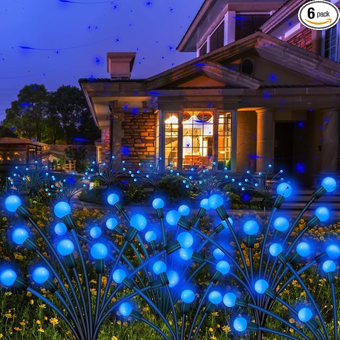 Kohlrabi Solar Garden Lights Outdoor, 6 Pack 48 LED Blue Firefly Lights by KohlrabiDecor