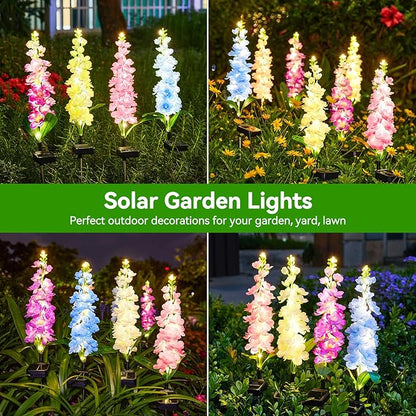 KOOPER Solar Lights Outdoor Garden Decor, 4 Pack Upgraded Delphinium Solar - Image 6