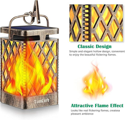 TomCare Solar Lights Outdoor Flickering Flame Solar Lantern Outdoor Hanging - Image 2