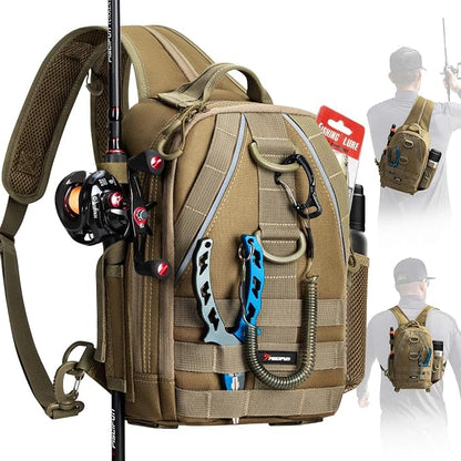 Piscifun Fishing Backpack with Rod Holder, Lightweight Sling Bag Storge Gear by Piscifun