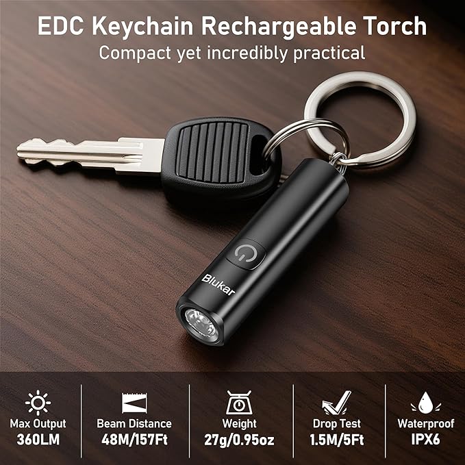 Blukar Rechargeable EDC Flashlight, 360L Mini Keychain Flash Light - Image 2