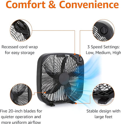 Amazon Basics 3-Speed Box Fan for Bedroom, Portable - Image 2