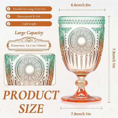 XUWAIDSGN 6Pcs Plastic Vintage Wine Glasses 13.5oz Reusable Embossed Goblet - Image 4