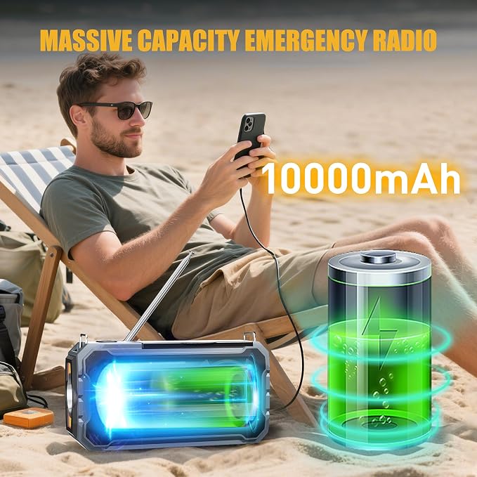 Hand Crank Emergency Radio, 10000mAh Weather Radio - Image 5