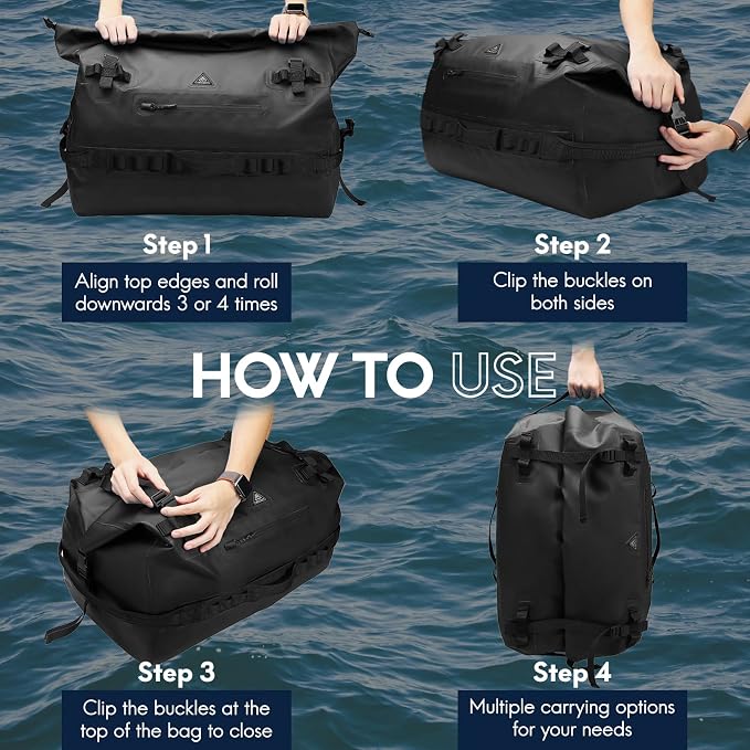 Haimont Large Waterproof Duffel Backpack Roll-Top Heavy Duty Dry Duffle Bag - Image 5