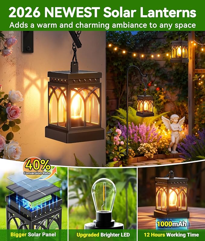 KOOPER 4 Pack Solar Lanterns Outdoor Waterproof, Brighter Hanging Solar Lantern - Image 4