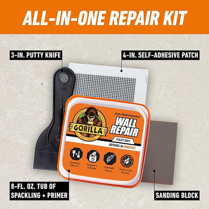 Gorilla Wall Repair Kit Featuring Gorilla Heavy Duty Wall Repair Spackling + - Image 2