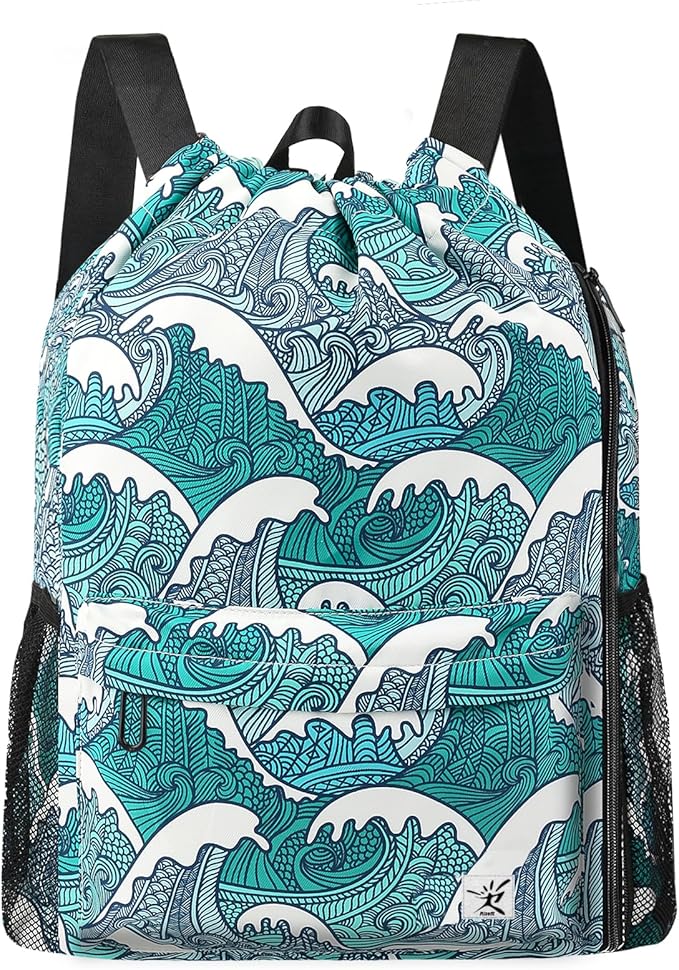 Drawstring Backpack with Mesh Pockets String Gym Bag Sackpack Sandproof Water by Risefit