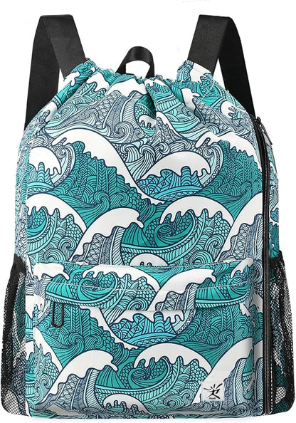 Drawstring Backpack with Mesh Pockets String Gym Bag Sackpack Sandproof Water by Risefit