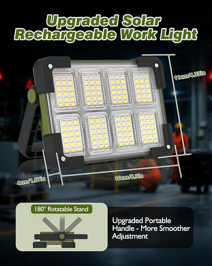 120W Solar Rechargeable Work Light, Portable Flood Light - Image 8