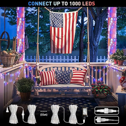 JMEXSUSS Red White and Blue Lights Clear Wire, 66 Ft 200 LED 4th of July - Image 4