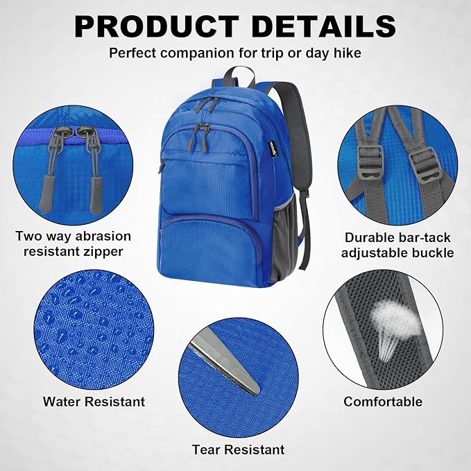 HOLYLUCK 20L Lightweight Packable Hiking Daypack Foldable Backpack - Image 4