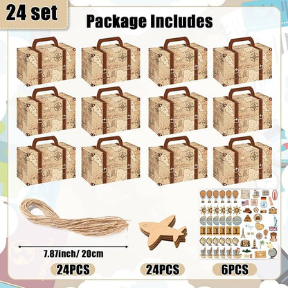 12Pcs Large Suitcase Party Favor Boxes Travel The Map Paper Treat Box - Image 2