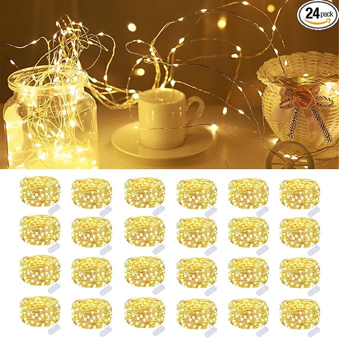 24 Pack Fairy Lights Battery Operated 7 Feet 20 Led Christmas Twinkle String by EXF