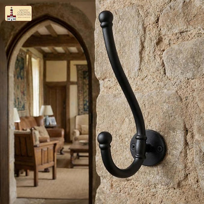 Mystic Colonial Rustic Cast Iron Wall Hooks, Heavy Duty Retro Utility Hanger - Image 3