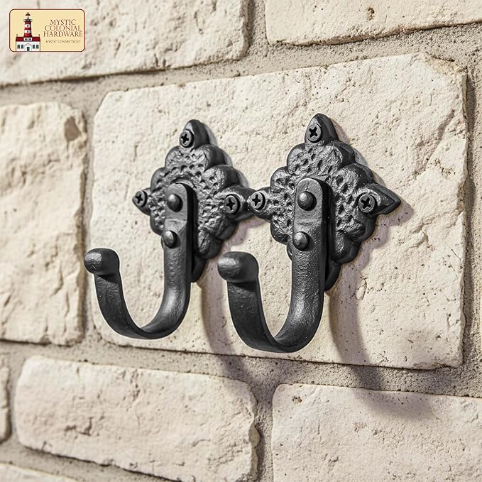Mystic Colonial Rustic Cast Iron Wall Hooks, Heavy Duty Retro Utility Hooks - Image 8