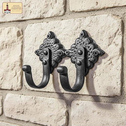 Mystic Colonial Rustic Cast Iron Wall Hooks, Heavy Duty Retro Utility Hooks - Image 8
