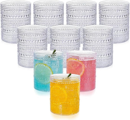 YOUBET 24PCS Plastic Hobnail Drinking Glasses - 14 Oz Clear Vintage Glasses by YOUBET