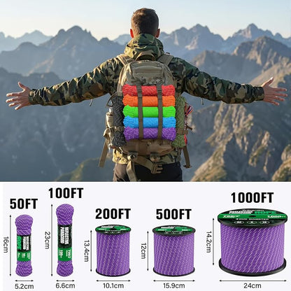 Reflective Paracord Rope 750 lb - 500ft 5/32" Parachute Cord 4MM 12-Strand para - Image 5