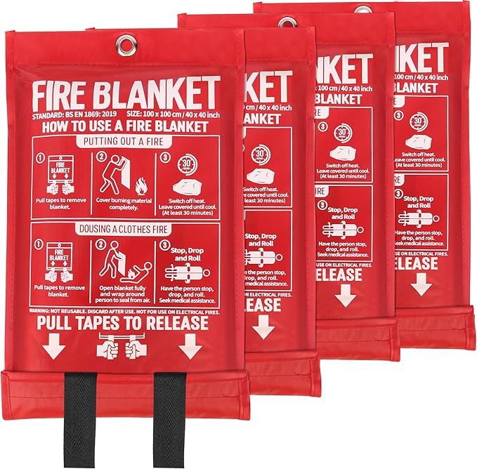 Emergency Fire Blanket 4 Pack 40"x40", Essential Fire Safety Blanket by Unknown