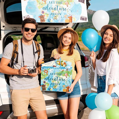 Travel World Map Birthday Gift Bag Double-Sided Let the Adventure Begin Gift - Image 3
