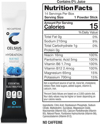 CELSIUS Hydration™ Blue Razz, Sugar Free Electrolyte Hydration Drink Mix - Image 3