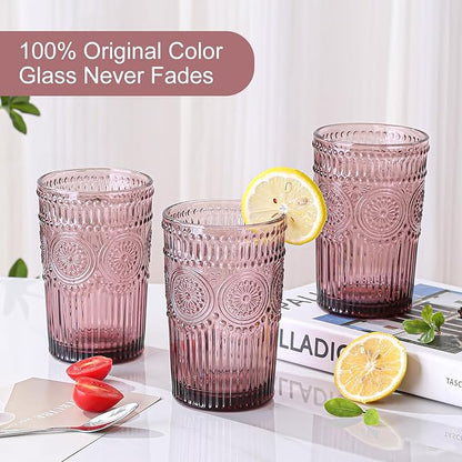 ZMOWIPDL Vintage Glassware Drinking Glasses Set of 6, 13 oz Purple Textured - Image 3