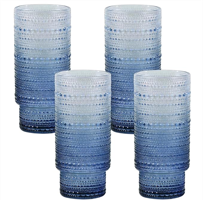 Large Capacity 16 oz Hobnail Drinking Glasses Set of 4, Vintage Glassware by Cowjut