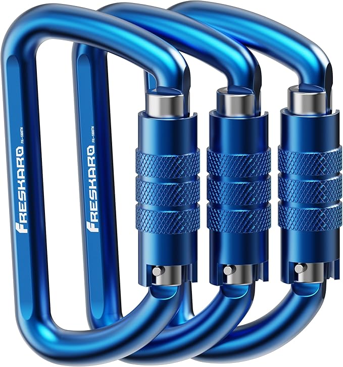 FresKaro 3inch 12kN-2698lbs Auto Locking Carabiner Clips, Solid D Shape by FresKaro