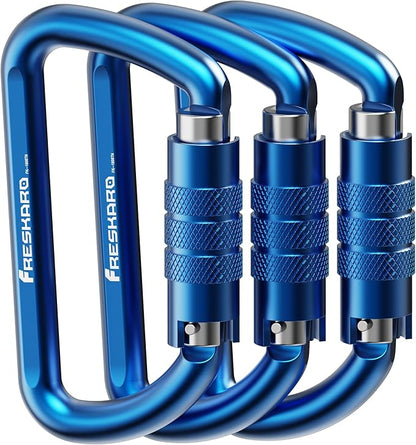 FresKaro 3inch 12kN-2698lbs Auto Locking Carabiner Clips, Solid D Shape by FresKaro