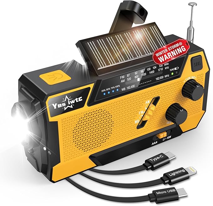 Hand Crank Emergency Radio 7400mWh Solar Hand Crank Radio Built in 3 Charging by yesiwtc