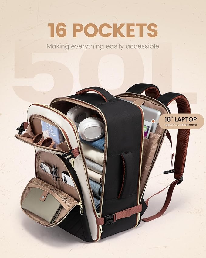 LOVEVOOK Travel Backpack Carry on Flight Approved 50L, Waterproof TSA Travel - Image 4