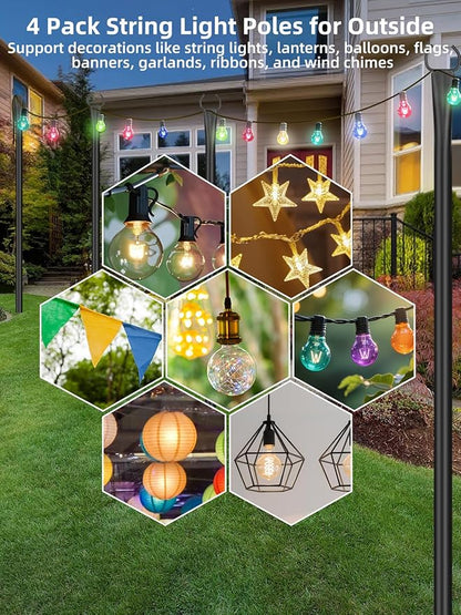 String Light Poles for Outside 4 Pack, 10ft Metal Outdoor String Light Poles - Image 3
