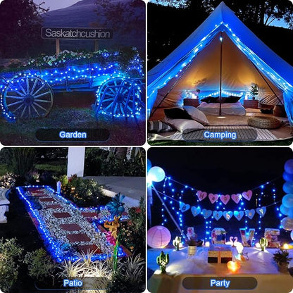 JMEXSUSS 4 Pack 100 LED Solar Fairy Lights, 33ft Blue Solar String Lights - Image 3