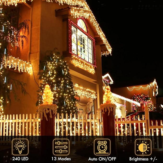 240LED 88Ft Connectable String Lights Indoor Outdoor Clear Wire | Warm White - Image 2
