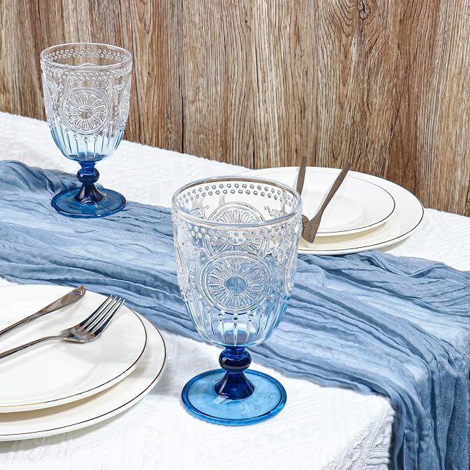 XUWAIDSGN 12Pcs Plastic Vintage Wine Glasses 13.5oz Reusable Embossed Goblet - Image 5