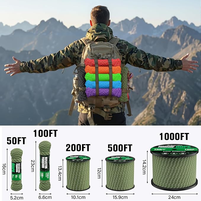 Reflective Paracord Rope 750 lb - 50ft 5/32" Parachute Cord 4MM 12-Strand para - Image 5
